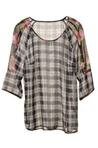 S.Oliver női kockás áttetsző blúz virágmintával, fekete - S.Oliver