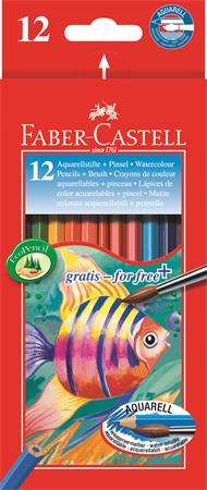 FABER-CASTELL Aquarellstifte-Set, sechseckig, mit Pinsel, FABER-CASTELL, 12 verschiedene Farben