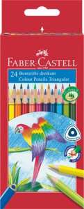 Creioane colorate Faber-Castell, triunghiulare, 24 culori, design cu papagal - Creioane colorate
