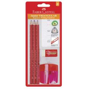 Faber-Castell Junior Triangular Beginners Writing Pencil Set, 3 triangular pencils, eraser, sharpener - Graphite Pencil