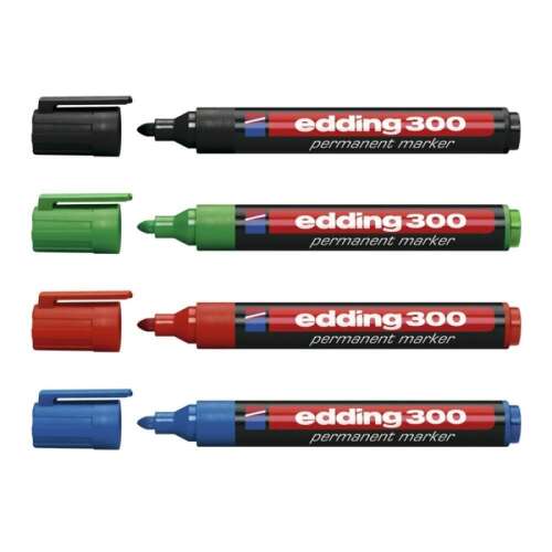 Edding 300 Permanent Markers - Black, Green, Red, Blue