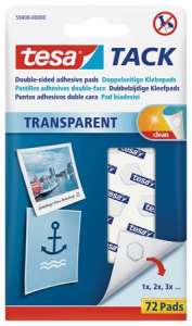 TESA Tack double-sided adhesive pads, 72 pack, transparent - Office accessory