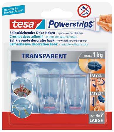 TESA Műanyag akasztó ragasztócsíkkal, TESA "Powerstrips®", átlátszó 31537902