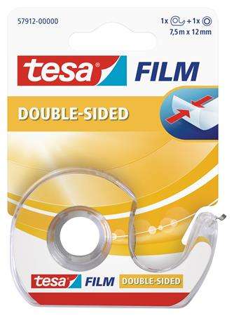 Tesa Film doppelseitiges Klebeband, 12 mm x 7,5 m, transparent, Spender