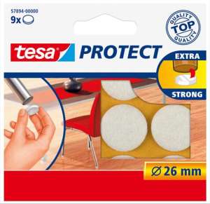 TESA Protect® Extra Silné Filcové Podložky, 26 mm, 9 kusov, biele, pre nábytok, nohy stoličiek, nohy stolov, ochrana podlahy, ochrana proti poškriabaniu, zníženie hluku - Ochranné podložky na nohy nábytku