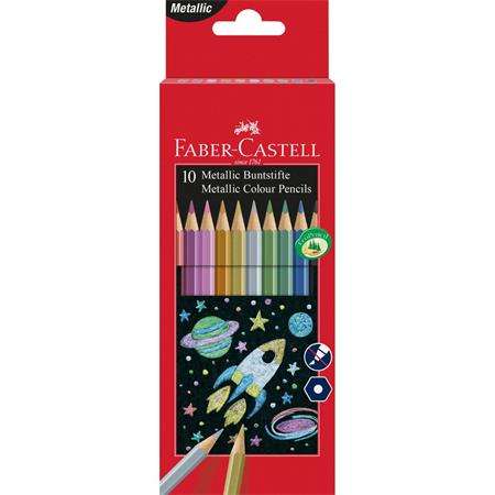FABER-CASTELL Set de creioane colorate, hexagonal, FABER-CASTELL, 10 culori metalice diferite