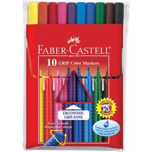 Markere colorate Faber-Castell Grip, 10 culori asortate, formă triunghiulară pentru o prindere ușoară - Instrumente de desen