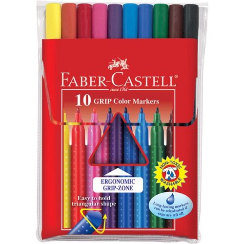 FABER-CASTELL Felt-tip pen set, triangular, FABER-CASTELL "Grip", 10 different colours