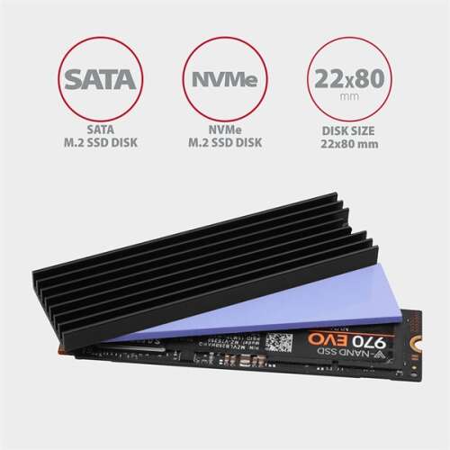 Axagon CLR-M2L6 Aluminium Passivkühler für M.2 SSD, kompatibel mit SATA und NVMe M.2 SSDs, 22x80mm