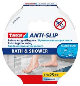 TESA Bandă antiderapantă, pentru baie, 25 mm x 5 m, TESA "Anti-Slip", transparentă 31540049 Securitatea și sănătatea la locul de muncă