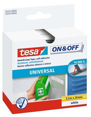 TESA Klettverschluss, selbstklebend, 20 mm x 2,5 m, TESA "On&Off", weiß 31540055