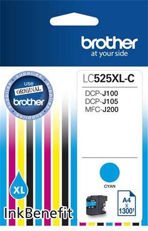 Cartuș de cerneală BROTHER LC525XLC pentru imprimantele DCP-J100, J105, BROTHER, cyan, 1300 pagini