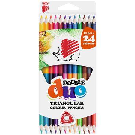 Set de creioane colorate triunghiulare cu două capete ICO Cub's (24 de bucăți)