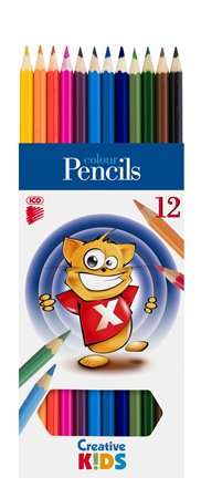 ICO Súprava farebných ceruziek, šesťhranná, ICO "Creative Kids", 12 rôznych farieb