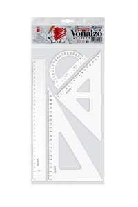 Sada liniek ICO z plastu, 4 kusy, vrátane pravítka 30 cm, trojuholníkových liniek 45° a 60° a uhlopriečnika 180° - ICO