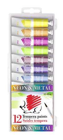 ICO Tempera paint set, 12 tubes, neon and metal colors, SÜNI brand