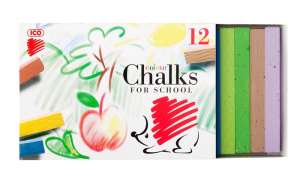ICO Colour Chalks for School, 12 assorted colors, box of 12 - Chalk