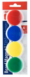 ICO Board Magnet, 40mm, 4 pack, red, blue, yellow, green - Presentation Tool