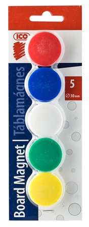 ICO Magnety na tabuľu, 5 ks, 30 mm, rôzne farby