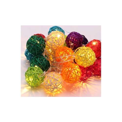 Mehrfarbige Rattankugel-Lichterkette mit 20 LED-Lampen, 4 Meter lang, batteriebetrieben