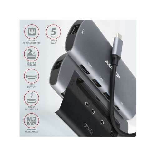 Axagon HMC-6M2 SUPERSPEED USB-C COMBO 6in1 hub with M.2 slot, silver-black