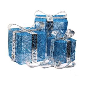 Karácsonyi Fémdoboz Dekoráció Szett - 3 Stück, blaues und silbernes Weihnachtsmetalldekorationsset mit Bändern - Kunst & Hobby