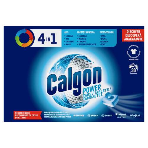 Calgon 4 az 1-ben Vízlágyító tabletta, 30 db, mosógép tisztító tabletta, véd a vízkőtől, szennyeződéstől, korróziótól, szagoktól és kellemetlen szagoktól