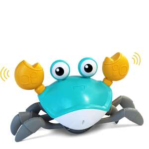 Dollcini, Jucărie de crab care se târăște, Jucărie de păpușă cu muzică și lumini LED, Evitare automată a obstacolelor, Învățare interactivă, USB, Albastru