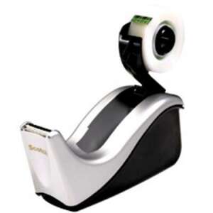 3M Scotch C60 Desktop Tape Dispenser, silver and black, with tape roll - Office accessory