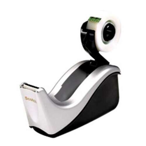 3M Scotch C60 Desktop Tape Dispenser, silver and black, with tape roll