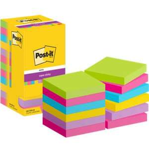 3M Post-it Super Sticky Note, 76x76 mm, 12x90 coli, culori asortate - Carnete notițe