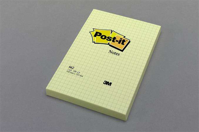 3M POSTIT Self-adhesive notepad, 102x152 mm, 100 sheets, checkered, 3M POSTIT, yellow