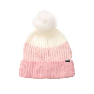 Victoria's Secret pink and white striped beanie with faux fur pom pom - Women's Hat