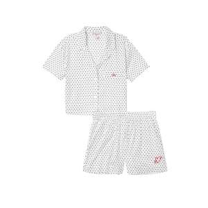 Victoria's Secret pizsama, pamut rövid pizsama szett, fehér fekete pöttyös, Marime S 57849025 Női pizsamák