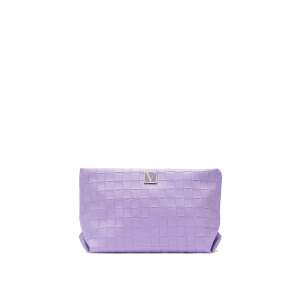 Victoria's Secret purple woven cosmetic bag, front view with logo - Cosmetic bag