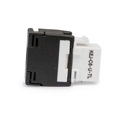 KE-Line Cat6 Giga szerszám nélküli Keystone aljzat RJ45, fekete és fehér, oldalnézet