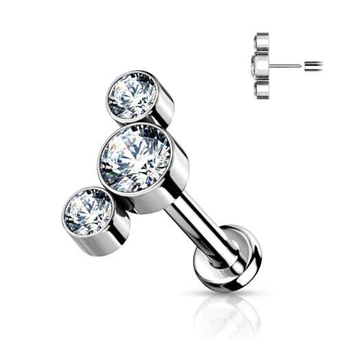 Titán Labret Piercing - 3 Cirkónia Kő - 8mm