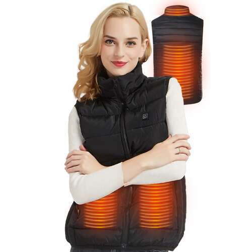 Dollcini, elegáns fűthető női mellény, téli mellény, USB fűtési rendszerrel, Szélálló elektromos szigetelt kabát, Fekete, 401221