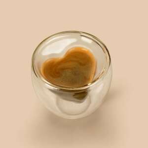 BEWELLO kávés bögre Duplafalú üvegpohár - szív formával - 180 ml - 57176K 57857511 Itatópoharak, poharak
