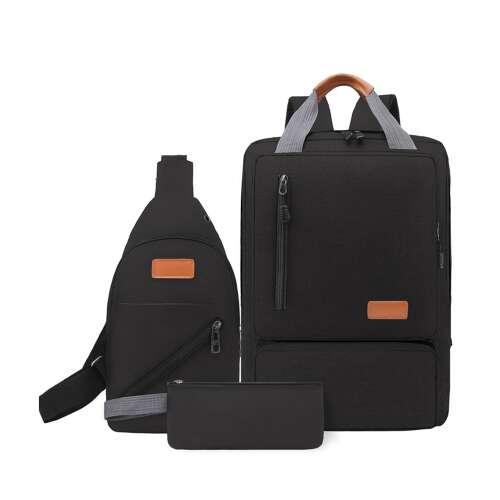 Set de 3 rucsacuri pentru laptop Dollcini, Rezistent la apă, Rezistent la zgârieturi, Școală, Călătorie, Lucru, Negru