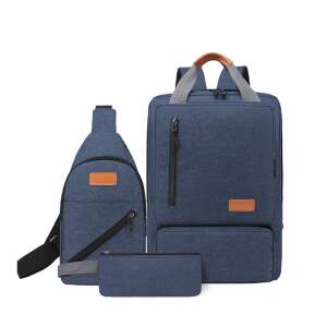 Dollcini 3er Set Laptop-Rucksack, Wasserdicht, Kratzfest, Schule, Reisen, Arbeit, Blau - Laptop-Rucksäcke
