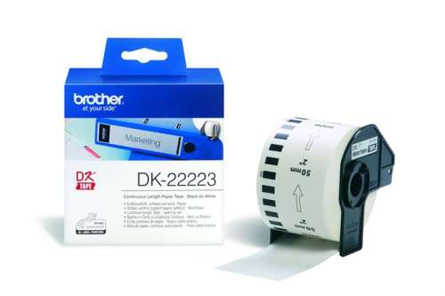 Brother DK-22223 Continuous Length Paper Tape, Black on White, 50mm x 30.48m