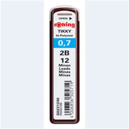 ROTRING TIKKY hi-Polymer 0,7 mm 2B Bleistiftminen, 12 Minen pro Tube