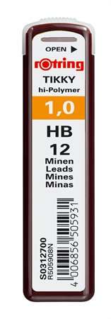 Ceruzkové náplne ROTRING Tikky hi-Polymer 1,0 mm HB, 12 náplní v balení