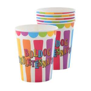 Funny Happy Birthday gestreifte und gepunktete Pappbecher, 2,5 dl - Einwegbecher