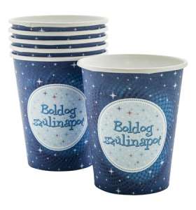 Happy Birthday blue paper cups, 6 pack - Disposable Cup