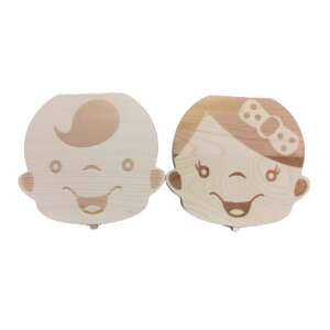 Fa fogtartó doboz kislány és kisfiú mintával, baba fogak tárolására - Baba fogápolás