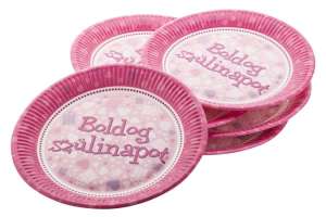 Funny Happy Birthday pink paper plates, 23 cm, 6 pack - Disposable Plate
