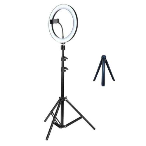 Lampă inelară Rif Refco cu trepied, 26 cm/10 inch, rotundă, caldă, rece, neutră, cu conexiune USB, trepied mare și mic, TikTok, video, fotografii