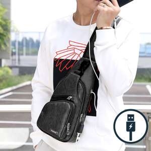 Torba na klatkę piersiową Dollcini dla mężczyzn, czarna, wodoodporna, odporna na zarysowania, z portem USB - Torebki